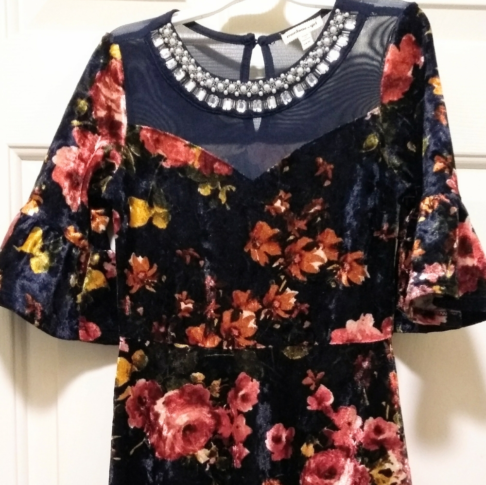 Girl's Size 7-8 Velvet Mesh Floral Dress
